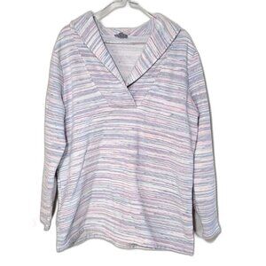 Talbots Womens sz 1X white stripes vneck sweater long sleeve collar